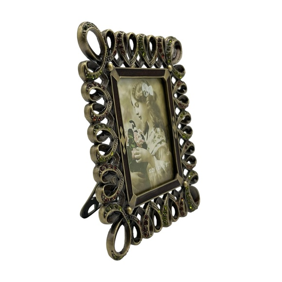 Vintage Italy Tizo Jeweled Rhinestones Loop Heart Photo Picture Frame 2.5" X 3" - Picture 4 of 9